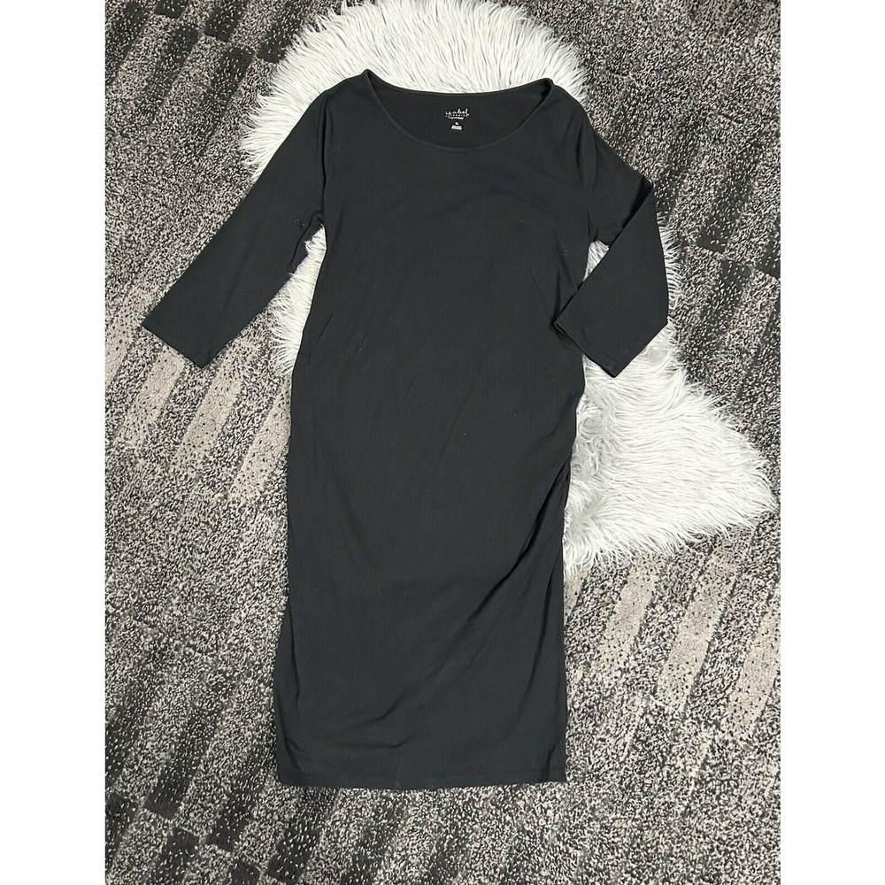 Isabel Maternity 3/4 Sleeve T-Shirt Maternity Dress Black, Xlarge Scoop Neck
